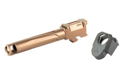 Radian Weapons RAMJET Barrel |  AFTERBURNER Compensator |  9MM |  DLC Finish |  Bronze and Black |  INTRA-LOK Mounting System |  Fits Glock 19/19X/45 Gen5
