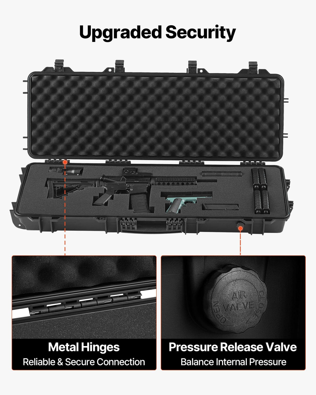 40" Hard Rifle Case, Lockable Rifle Case with Pre-cut Foams, Gun Storage with Wheels, IP67 Waterproof & Dustproof Movable Large Pistol Storage for Rifles, Shotguns, Airsoft Guns