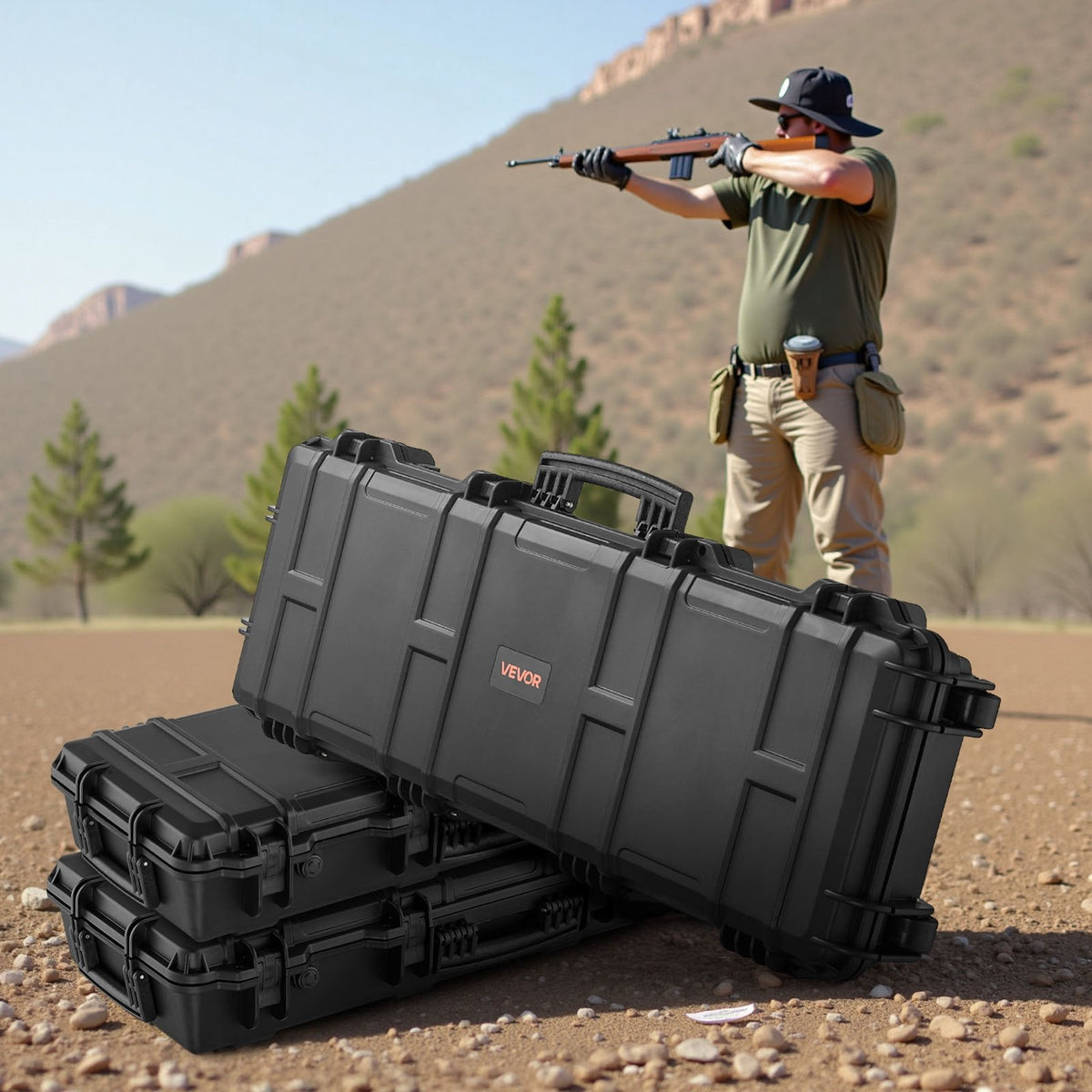40" Hard Rifle Case, Lockable Rifle Case with Pre-cut Foams, Gun Storage with Wheels, IP67 Waterproof & Dustproof Movable Large Pistol Storage for Rifles, Shotguns, Airsoft Guns