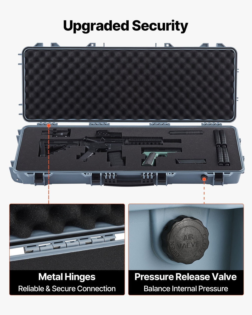 42" Hard Rifle Case, Lockable Rifle Case with Pre-cut Foams, Movable Gun Storage with Wheels, IP67 Waterproof & Dustproof Pistol Storage for Rifle, Shotgun, Airsoft Gun