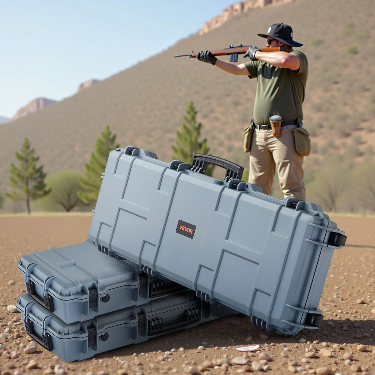 42" Hard Rifle Case, Lockable Rifle Case with Pre-cut Foams, Movable Gun Storage with Wheels, IP67 Waterproof & Dustproof Pistol Storage for Rifle, Shotgun, Airsoft Gun