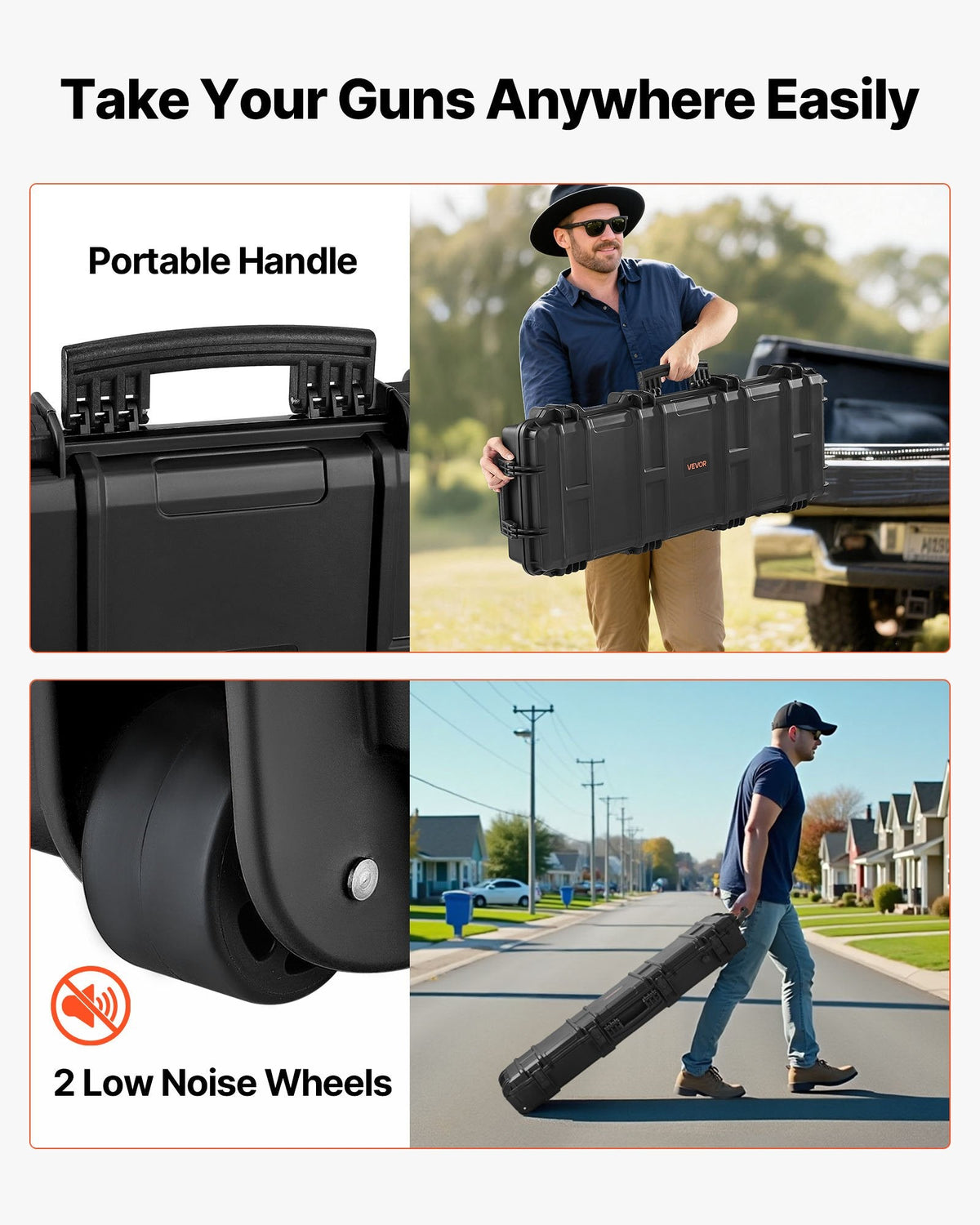 36" Hard Rifle Case, Lockable Rifle Case with 4 Layers Pre-cut Foams,Gun Storage with Wheels, IP67 Waterproof & Dustproof Pistol Storage Cases for Rifles, Shotguns, Airsoft Guns